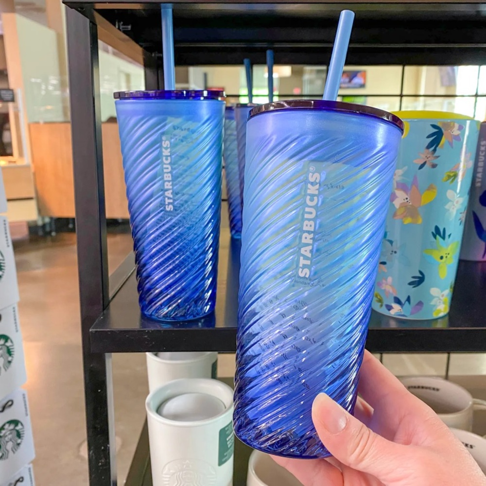 Starbucks Blue Spiral Textured Glass Tumbler